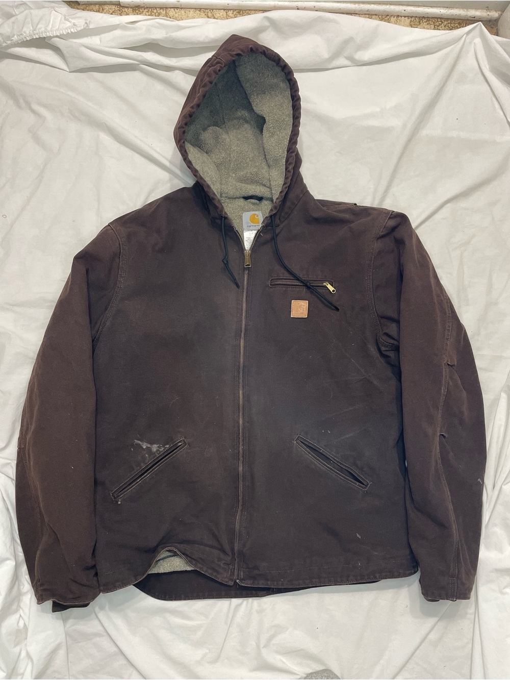 Carhartt Dark Brown Hooded Work Jacket with Sherpa Lining